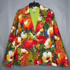 Chicos Multicolor Flower Floral Jacket Artistic Si